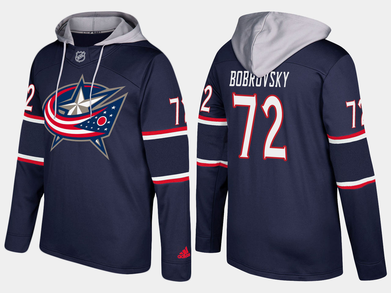 Men NHL Columbus blue jackets 72 sergei bobrovsky navy blue hoodie